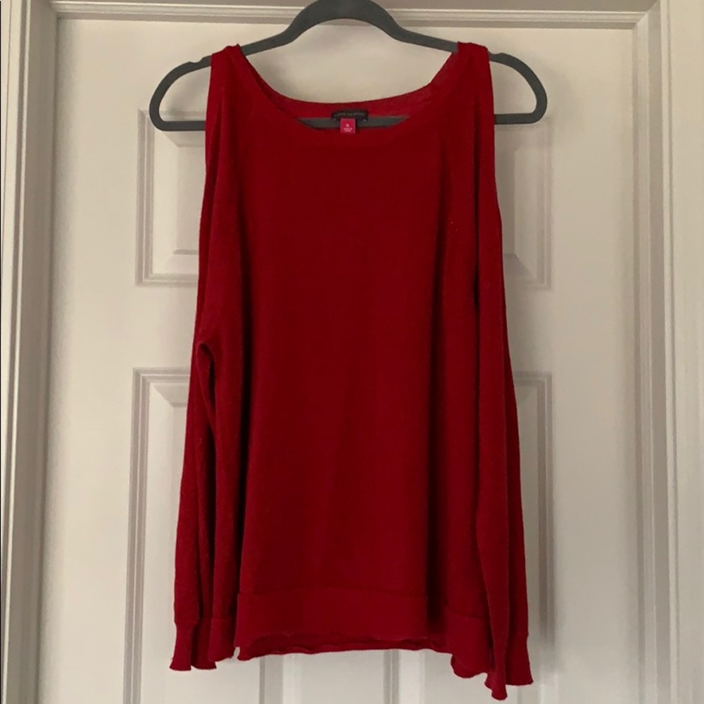 Vince Camuto Red Sparkle Cold Shoulder Top